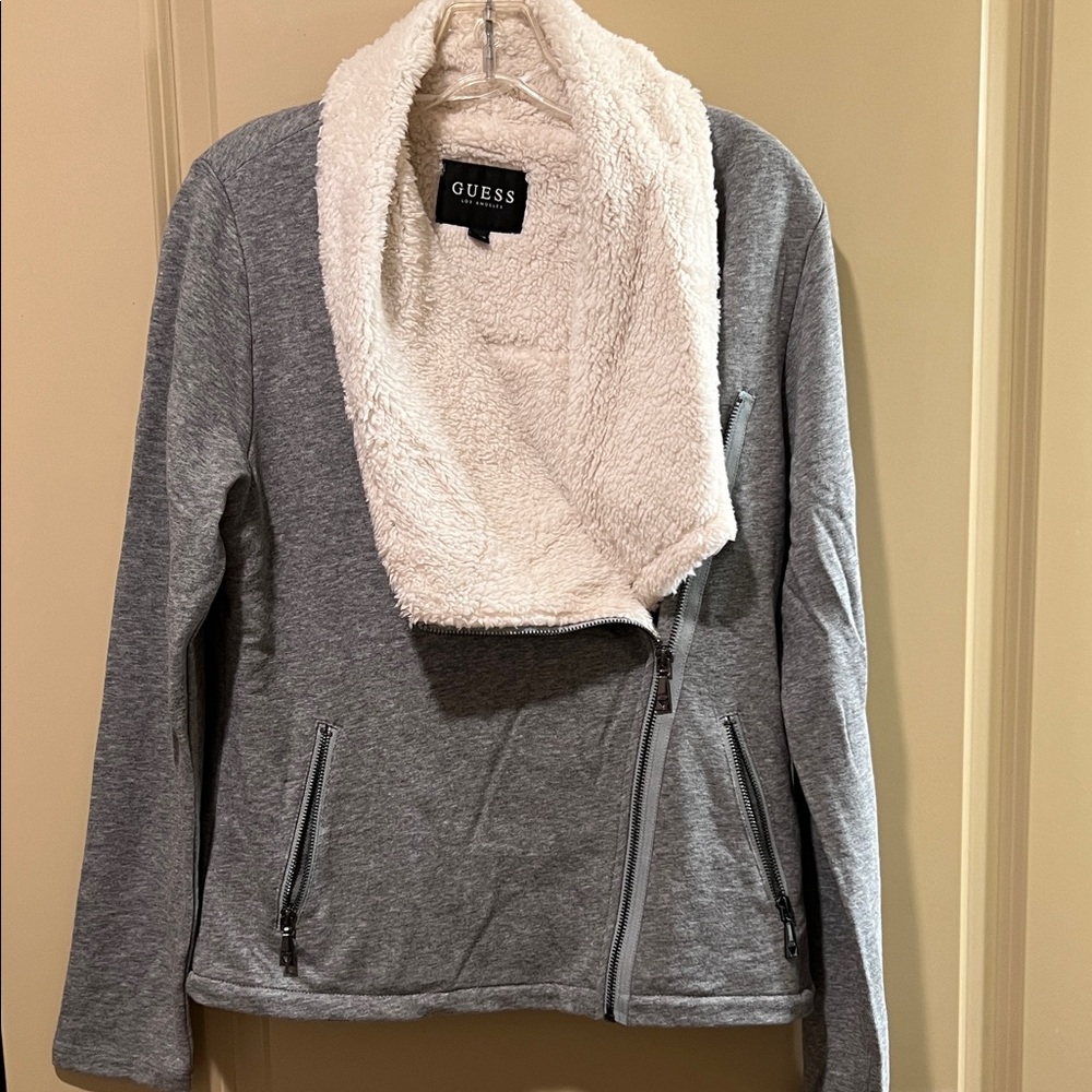 Guess Heather Gray Jacket with Soft Cream Collar